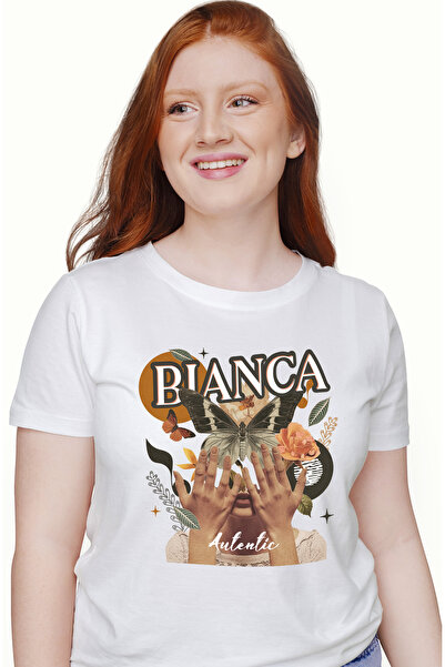 StoryGift Romania Tricou Femei Cu Numele Bianca, Colaj Fata, Fluture, Flori, ...