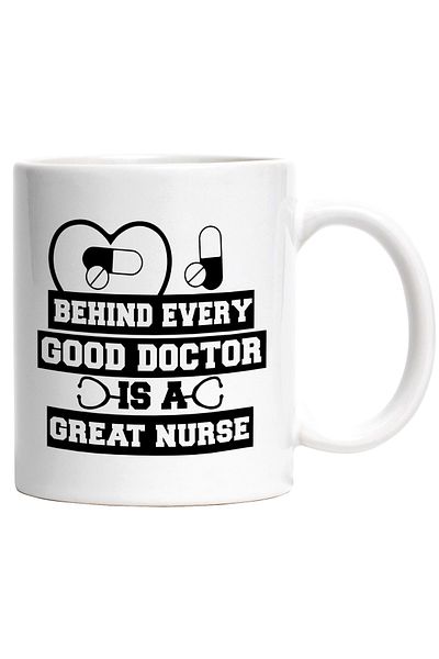 StoryGift Romania Cana Cu Pastile Si Textul "in Spatele Fiecarui Doctor Bun Se Afla O Asistenta Gr, Cu Maner Alb Stg