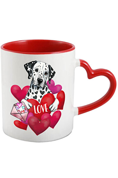 StoryGift Romania Cana cu un caine care tine in brate o inima cu mesajul "Lov...