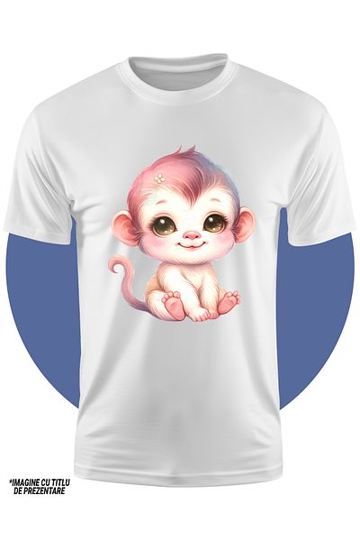 StoryGift Romania Tricou Copii Cu O Maimutica Fericita, Copilarie, Joaca, Floricica, Animalut Salbatic, Vese