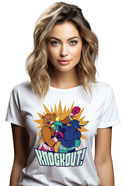 StoryGift Romania Tricou Femei Pentru Investitori Si Pasionatii De Box Cu Mesajul Knockout In Bull Wht_m