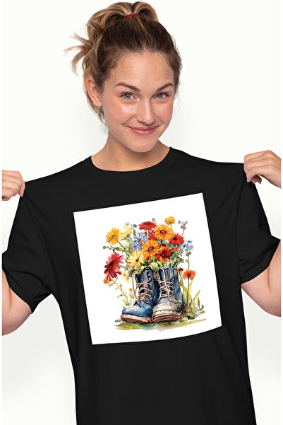 StoryGift Romania Tricou Femei Cu Niste Incaltari In Care Sunt Flori, Pe Post...