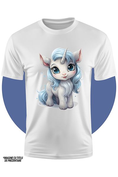 StoryGift Romania Tricou Copii Cu Un Unicorn Care Zambeste, Ilustratie, Micut, Imbujorata, Coama Lunga, Pent
