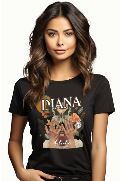 StoryGift Romania Tricou Femei Cu Numele Diana, Colaj Fata, Fluture, Flori, C...