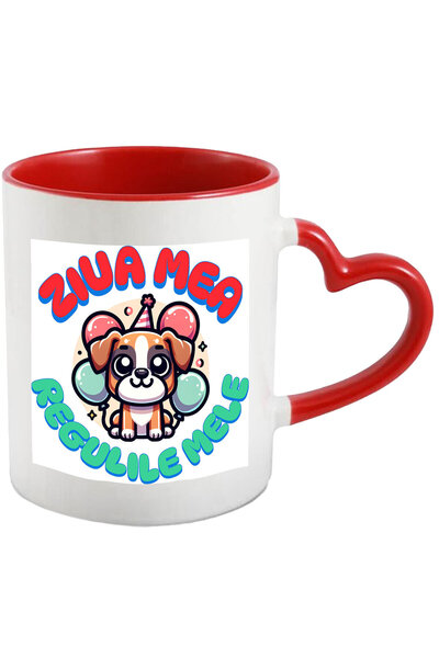 StoryGift Romania Cana Cu Caine Vesel Maro Cu Coif Aniversar Text Ziua Mea Re...