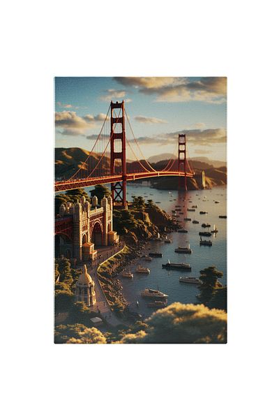 StoryGift Romania Canvas Painting 70 X 50cm View Miniature Model Lego Game Style Red Bridge Sunrise Painting Stg