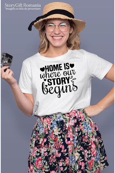 StoryGift Romania Tricou Femei Cu Inimioare Si Mesajul "home Is Where Our Story Begins" - "acasa" Wht_m