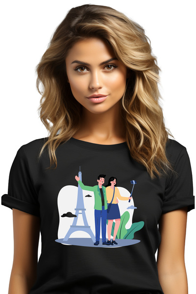 StoryGift Romania Tricou Femei Cu Franta, Turism, Turnul Eiffel, Telefon, Multicolor Cu Imprimeu Blk_l