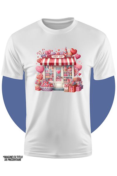StoryGift Romania Children's T-shirt with a candy store, illustration, ri, goodies, hearts, Valentine's D