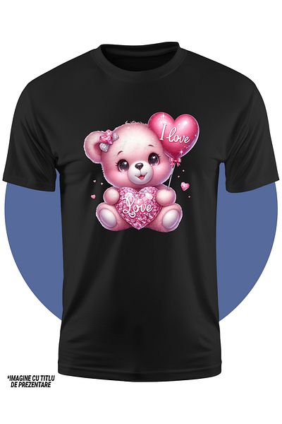 StoryGift Romania Tricou Copii Cu O Ursoaica De Plus Care Zambeste, Ilustratie, Se Simte Bine, Tine O Inima