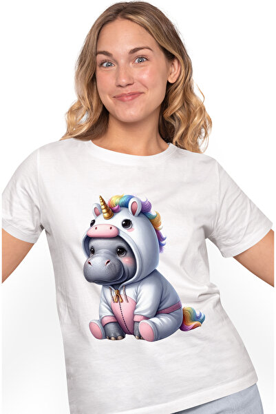 StoryGift Romania Tricou Femei Cu Un Hipopotam In Costum De Unicorn, Ilustrat...