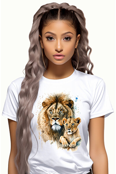 StoryGift Romania Tricou Femei Cu Un Leu, Langa Puiul Sau, Ilustratie, Afecti...