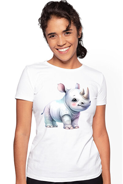 StoryGift Romania Tricou Femei Cu Un Pui De Rinocer, Ilustratie, Copilarie, V...