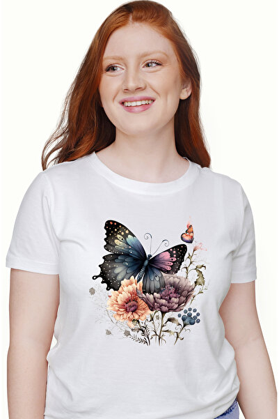 StoryGift Romania Tricou Femei Cu Un Fluture, Ilustratie, Buline, Floricele, ...