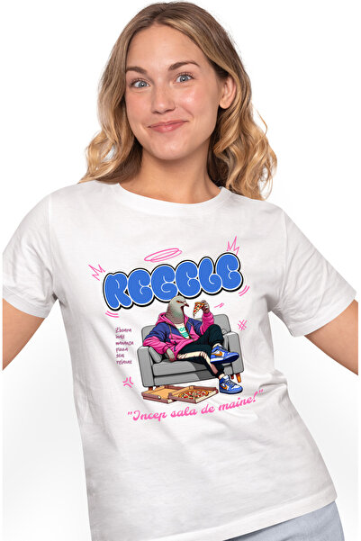 StoryGift Romania Tricou Femei Porumbel Mancand Pizza Pe Canapea Text Haios I...