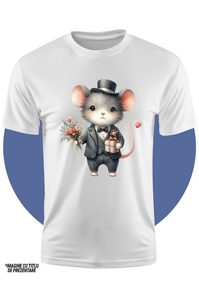StoryGift Romania Tricou Copii Cu Un Soarece, La Costum, Palarie, Buchet Cu Flori, Dar Pentru Iubita, Valent