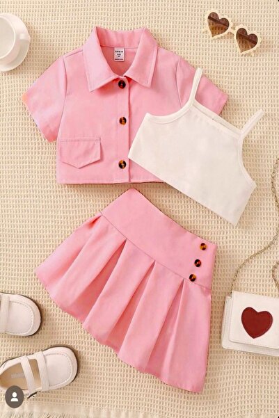 DeKuBaby Girl's Jacket Crop Skirt Set Jacket Skirt Set 3 Pieces