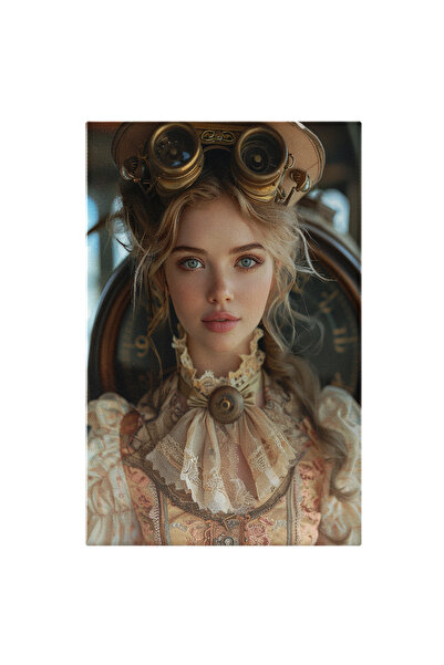StoryGift Romania Canvas Painting Explorer Girl With Royal Clothes And A Big Clock On Her Back - Binocular Glasses On