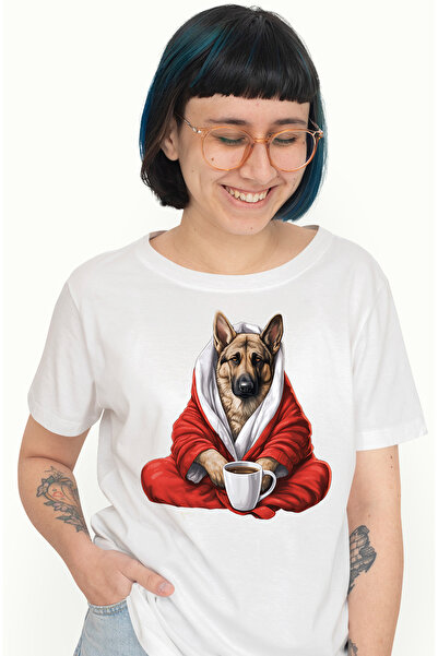 StoryGift Romania Tricou Femei Cu Un Caine Lup Care Are Un Capod Rosu, Ilustr...