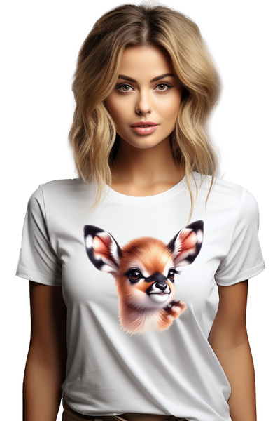 StoryGift Romania Tricou Femei Cu Un Pui De Caprioara, Ilustratie, Curioasa, ...