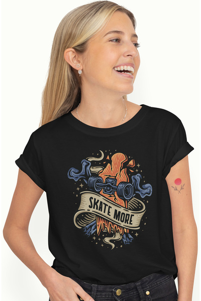 StoryGift Romania Tricou Femei Cu Mesaj In Engleza Skate More, Skateboard, Pl...