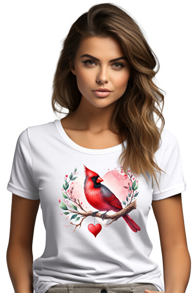 StoryGift Romania Tricou Femei Cu O Pasare Rosie, Sta Pe O Creanga, Ilustrati...
