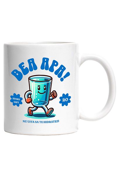 StoryGift Romania Cana Bea Apa - Nu Uita Sa Te Hidratezi, 330ml, Ceramic Cu Maner Alb, Cu Maner Alb Stg