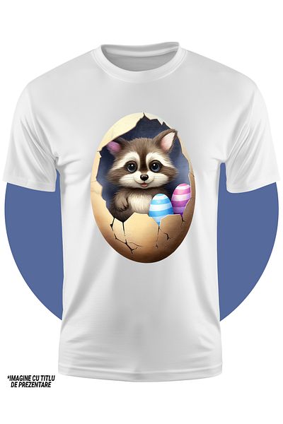 StoryGift Romania Tricou Copii Cu Un Pui De Raton Care Sta Intr-un Ou Spart, Ilustratie, Oua Vopsite, Renast