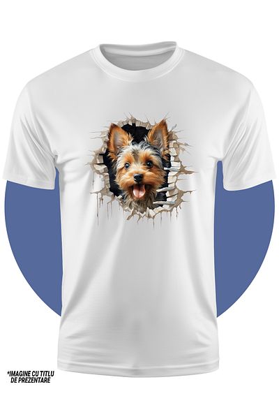 StoryGift Romania Tricou Copii Cu Un Catel, Gaura Prin Zid, Ilustratie, Binedispus, Jucaus 100% Bumbac, Uni