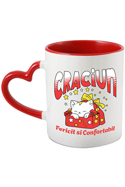 StoryGift Romania Cana Cu Pisica Alba In Cutie De Cadou Rosie Text Craciunul ...