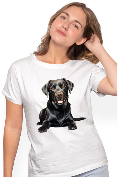 StoryGift Romania Tricou Femei Cu Un Caine Negru Jucaus, Ilustratie, Sigurant...