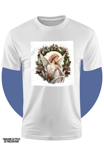 StoryGift Romania Tricou Copii Cu Un Inger, Ilustratie, Coroana, Vasc, Frunze, Conuri De Brad, Sarbatoare 1