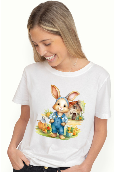 StoryGift Romania Tricou Femei Cu Un Iepuras Vesel, Ilustratie, Casuta In Spa...