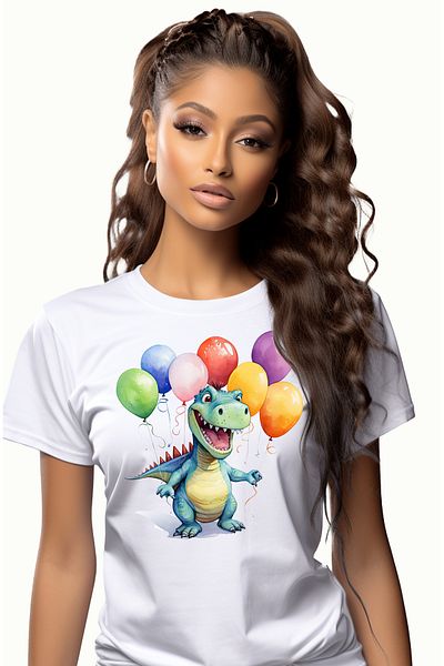 StoryGift Romania Tricou Femei Cu Un Dinozaur Verde Fericit, Ilustratie, Veselie, Aniversare, Balo Wht_l