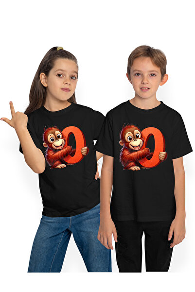 StoryGift Romania Tricou Copii Cu O Maimutica Care Tine Cifra 0, Ilustratie, ...