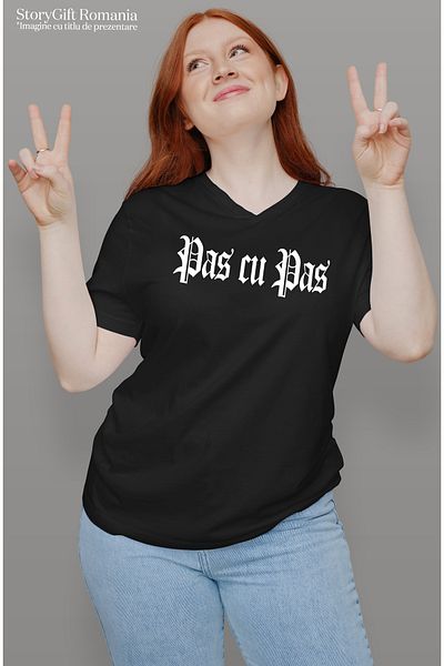 StoryGift Romania Tricou Femei Pas Cu Pas, Mesaj Motivational, Cuvant, Text Inspirational, Self Ca Blk_l