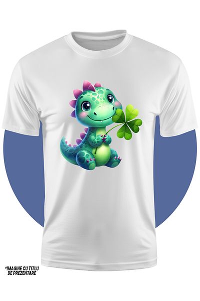 StoryGift Romania Tricou Copii Cu Un Pui De Dinozaur, Verde, Trifoi Cu Patru Foi, Noroc, Irlanda, Vesel, Juc