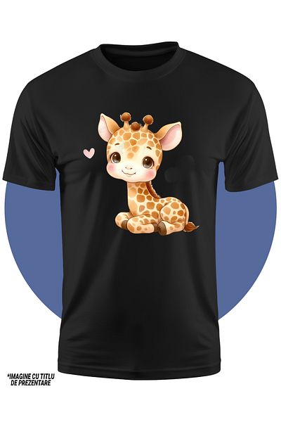 StoryGift Romania Tricou Copii Cu O Girafa Micuta, Ilustratie, Imbujorata, Inimioara, Apreciere, Gest, Anima