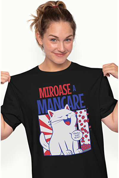 StoryGift Romania Tricou Femei Pisica Alba Mesaj Haios Miroase A Mancare, Iub...