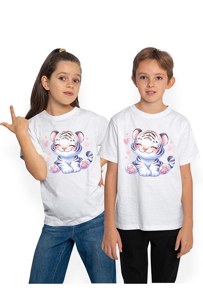 StoryGift Romania Children's T-shirt with a female tiger, illustration, endangered animal, heart, care