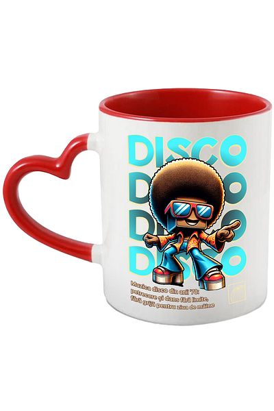 StoryGift Romania Cana Femeie Stil Afro American Disco Distractie, 330ml, Ceramica Cu Maner Inima , Cu Maner Inim Stg