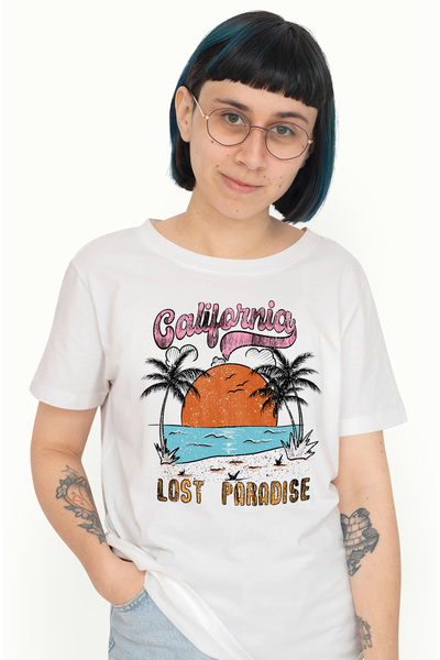 StoryGift Romania Tricou Femei Cu Mesajul "california Lost Paradise", Vara, V...