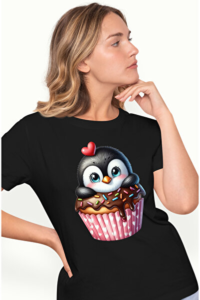 StoryGift Romania Tricou Femei Cu Un Pinguin Care Sta Intr-o Briosa, Ilustrat...