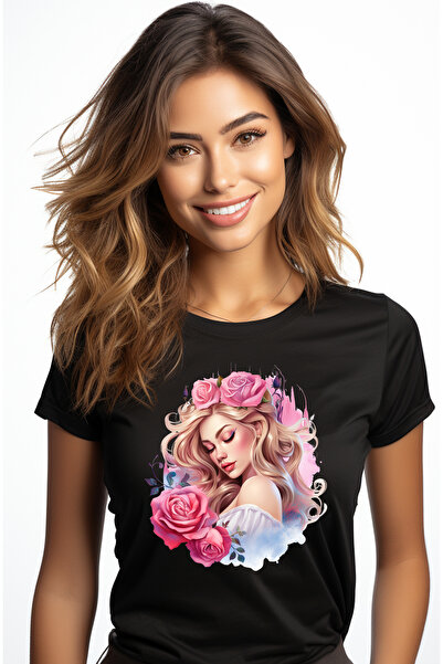 StoryGift Romania Tricou Femei Cu O Fata Frumusica, Ilustratie, Machiata, Blo...