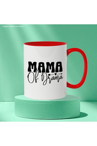 StoryGift Romania Mug with heart and text "Mama of drama" - family drama mother with Red Handle, With M,STG