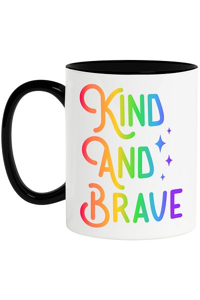 StoryGift Romania Cana Cu Stelute Si 2 Calitati Scrise In Limba Engleza "kind And Brave" - Bun Si , Cu Maner Negru Stg