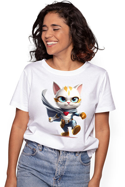 StoryGift Romania Tricou Femei Cu Un Motan Erou, Ilustratie, Costum, Superput...