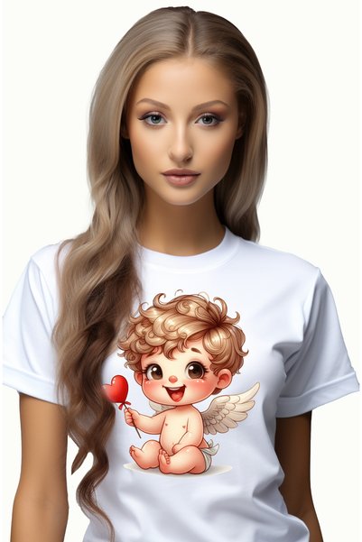StoryGift Romania Tricou Femei Cu Un Bebelus Vesel Care Tine O Inima, Ilustra...