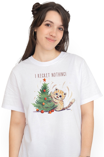 StoryGift Romania Tricou Femei Cu Pisoi Care Distruge Bradul De Craciun Cu Me...