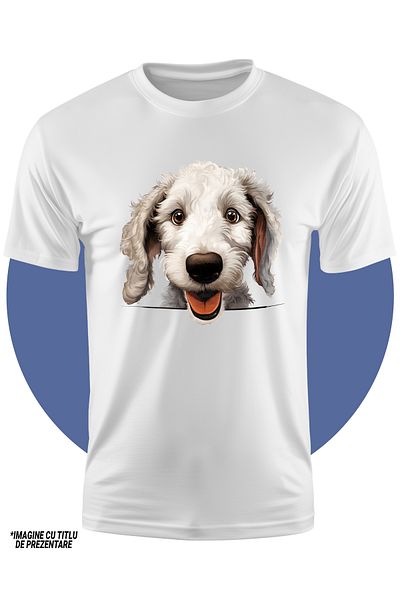 StoryGift Romania Tricou Copii cu un catelus alb, blanos, ilustratie, e energic, are chef de plimbare si de